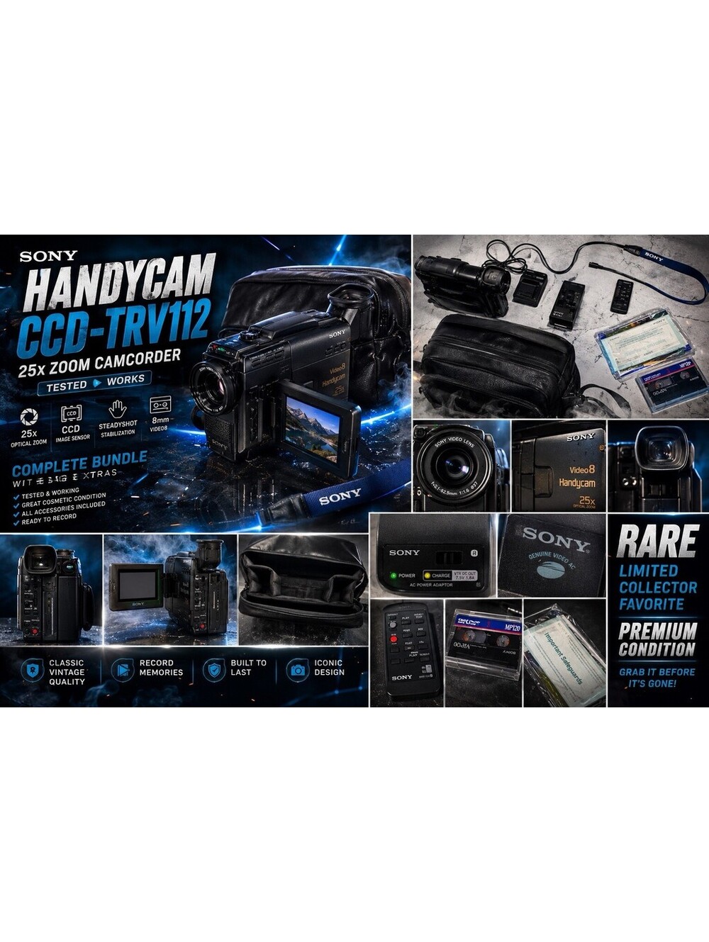 Sony Handycam CCD-TRV112 Camcorder 25x Zoom Bundle Tested Works w Bag Extras